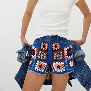 Anthropology Farm Rio Ultra High Rise Crochet Denim Shorts